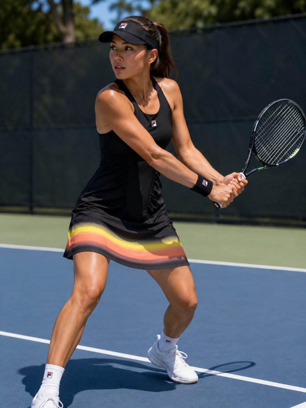 Fila Backspin Women's Size Large Tennis Dress Gradient Black UPF50+ NWT